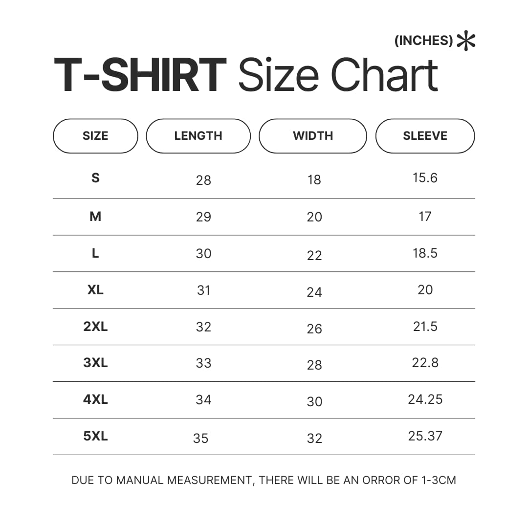 T shirt Size Chart - Cult Of The Lamb Shop