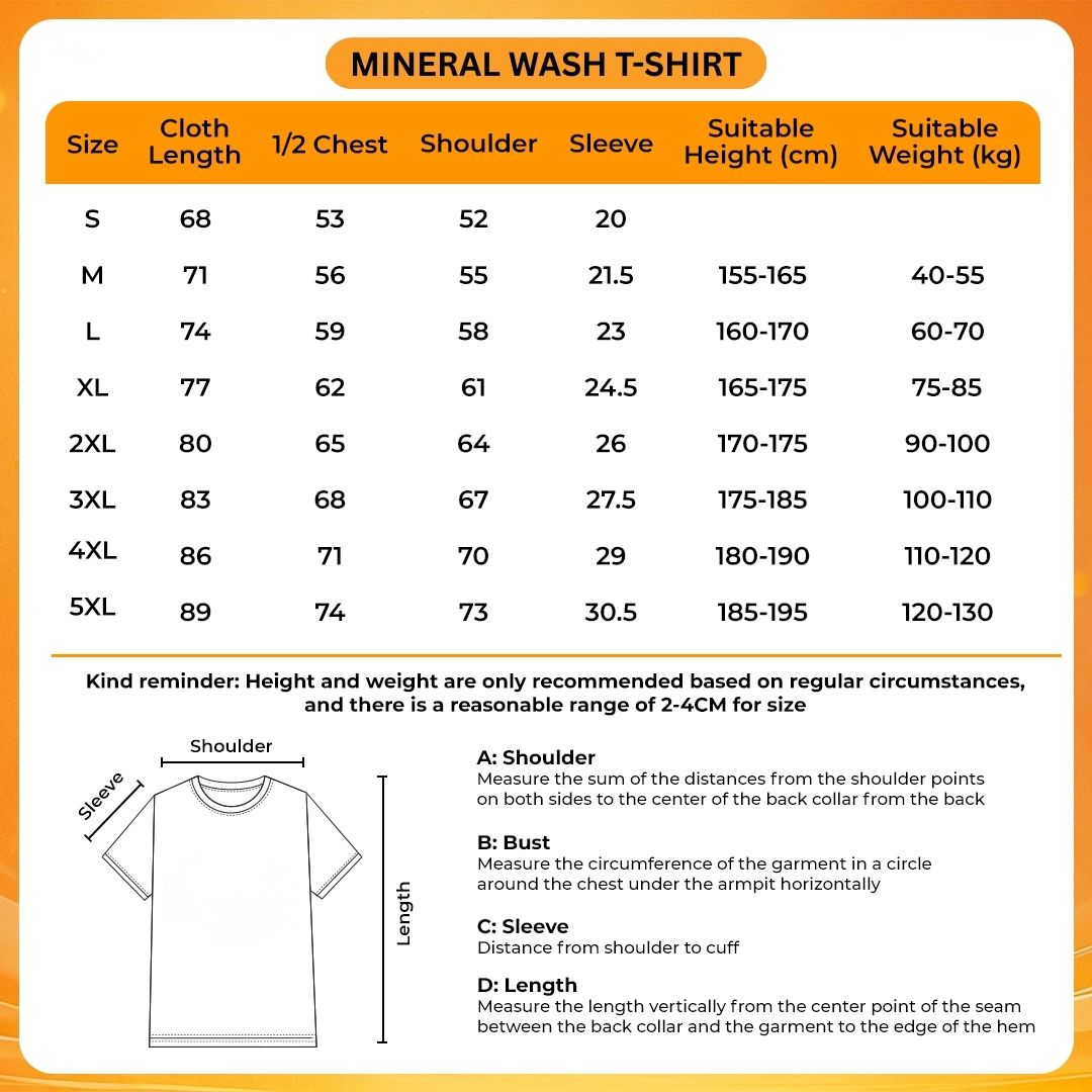 Mineral Wash T Shirt Size Chart - Cult Of The Lamb Merch Store