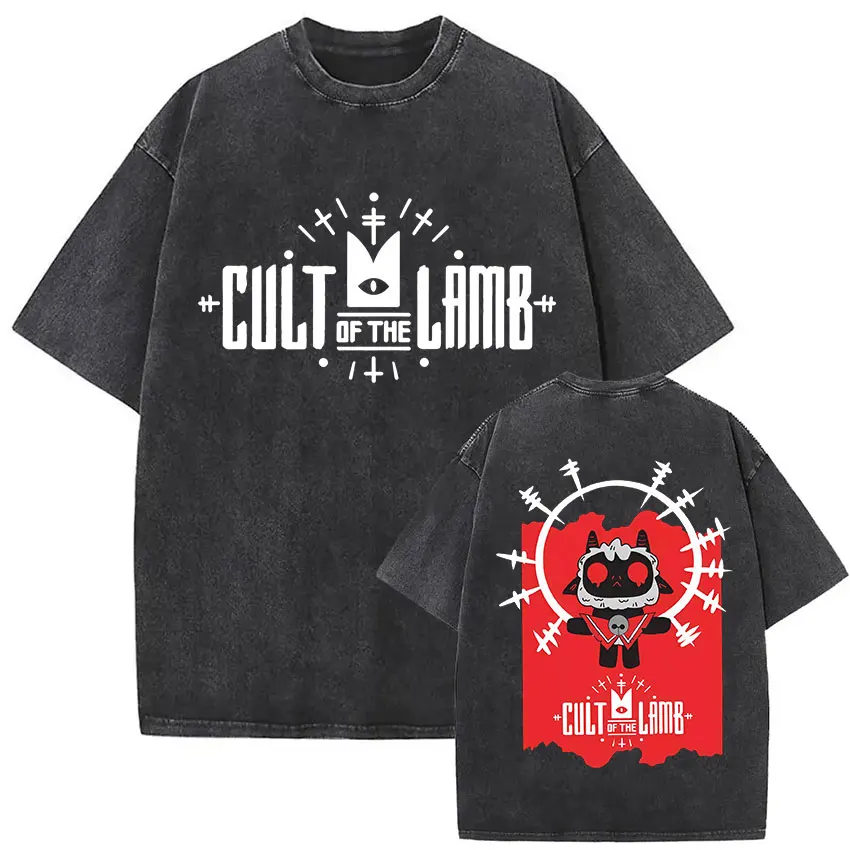 New Cult of The Lamb Graphic Washed T Shirts